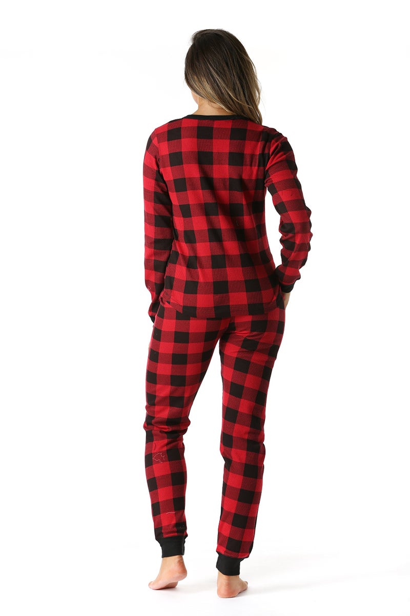 #followme Buffalo Plaid 2 Piece Base Layer Thermal Underwear Set for Women 6372-10195-NEW-RED-M - Image 3